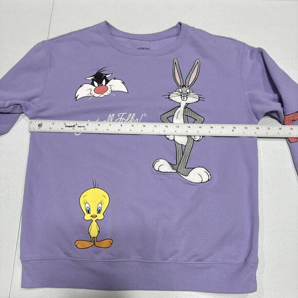 Looney Tunes Womens Juniors L Sweatshirt Embroidered That's All Folks Pullover - Picture 10 of 13
